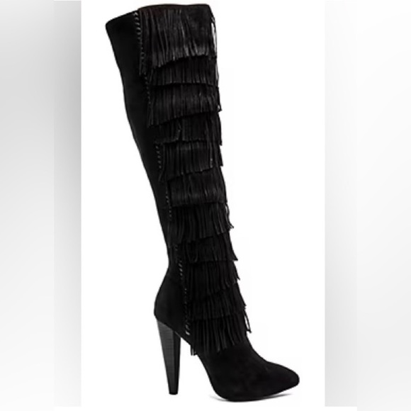 Steve Madden Black Fringe Heeled Boots - Picture 1 of 13